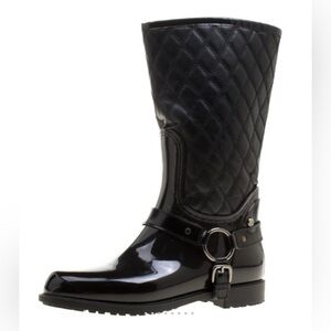 NWOT Stuart Weitzman Black Leather & Rubber Stirrup Rain Boots Size 37 (Size 7)